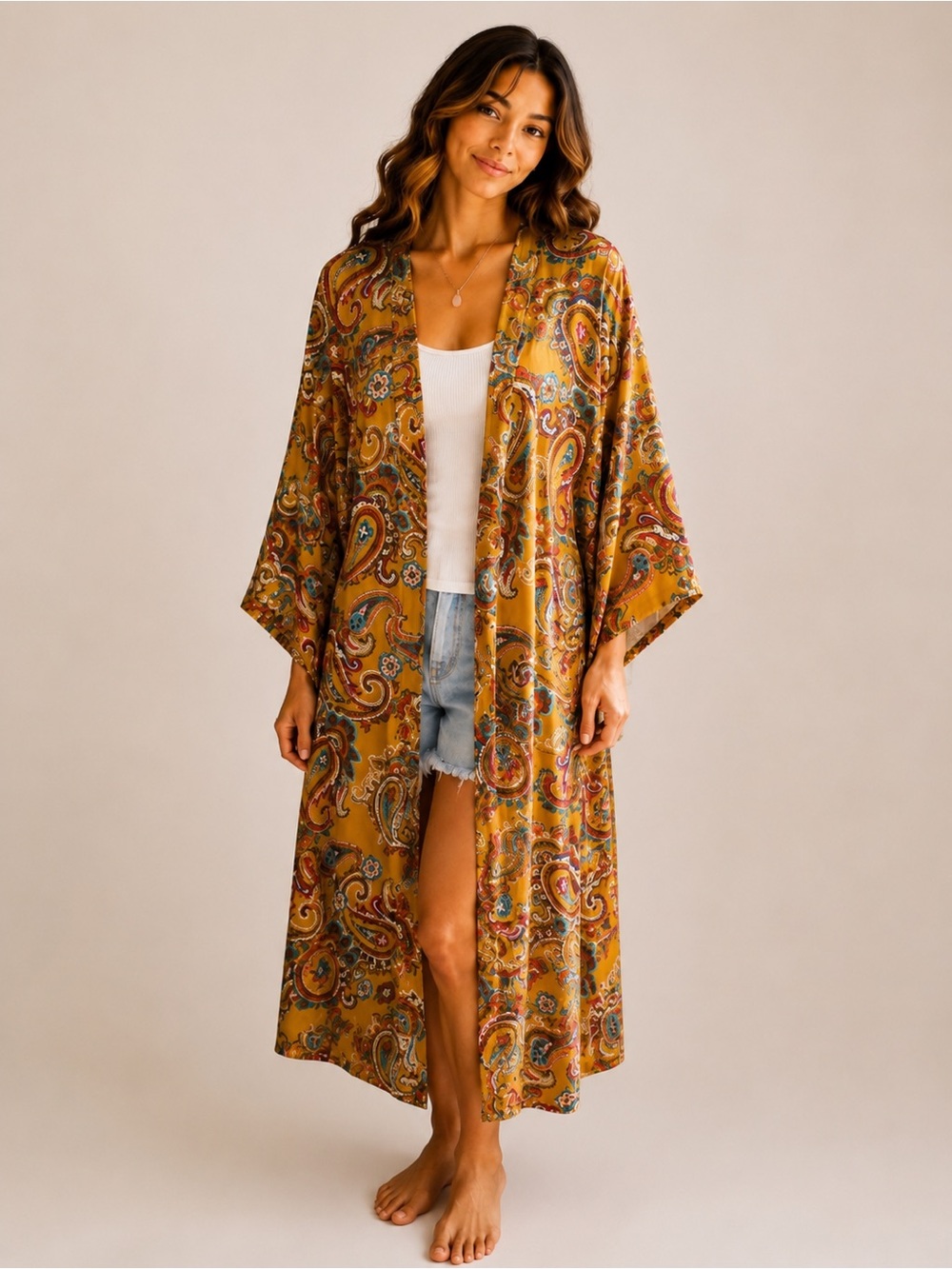 Terra & Sky Mustard Paisley Kimono
